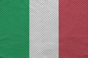 Italien flagga tryckt på en polyester nylon- sportkläder maska tyg w foto