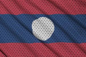 laos flagga tryckt på en polyester nylon- sportkläder maska tyg wi foto