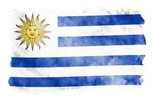 uruguay flagga är avbildad i flytande vattenfärg stil isolerat på vit bakgrund foto