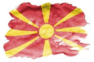 macedonia flagga är avbildad i flytande vattenfärg stil isolerat på vit bakgrund foto