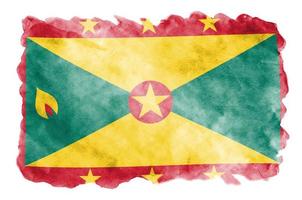 grenada flagga är avbildad i flytande vattenfärg stil isolerat på vit bakgrund foto