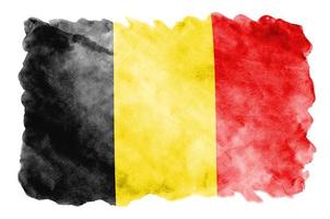 belgien flagga är avbildad i flytande vattenfärg stil isolerat på vit bakgrund foto