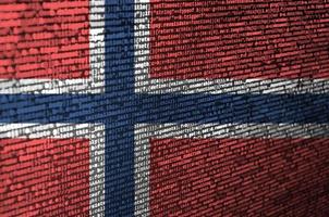 Norge flagga är avbildad på de skärm med de program koda. de begrepp av modern teknologi och webbplats utveckling foto