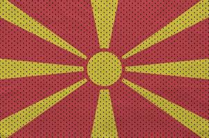 macedonia flagga tryckt på en polyester nylon- sportkläder maska fabr foto