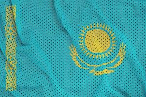 kazakhstan flagga tryckt på en polyester nylon- sportkläder maska fab foto