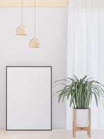 levande rum på de vit vägg bakgrund, träd på skåp, minimal stil ,ram form falsk upp - 3d tolkning - foto