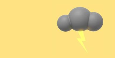 grå tecknad serie moln med blixt. 3d tolkning. ikon på gul bakgrund, Plats för text. foto