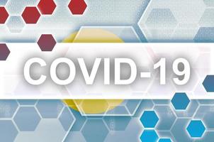 palau flagga och trogen digital abstrakt sammansättning med covid-19 inskrift. coronavirus utbrott begrepp foto