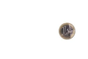 metall mynt, ett euro. vit isolerat bakgrund. kopia Plats. foto