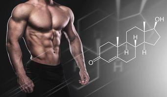muskulös manlig kropp och testosteron hormon formel foto