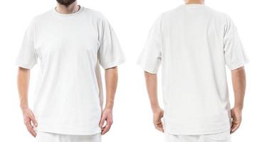 man bär vit t-shirt med en tom Plats för design foto
