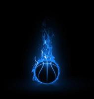 basketboll på ljus blå lågor på svart bakgrund. 3d framställa foto
