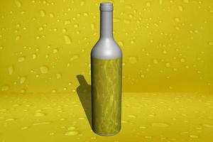 guld vin flaska isolerat på guld vatten släppa rum bakgrund. gul visa fall rum. foto