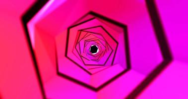 en skön abstrakt lila-rosa tunnel av fyrkant former insvept vriden in i en spiral av ljus rader på en svart Plats bakgrund. abstrakt bakgrund. skärmsläckare foto