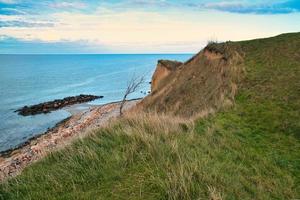 hundested, Danmark på de klippa utsikt de hav. baltic hav kust, gräs- foto