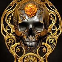 halloween blommig stil skalle i gyllene Färg foto