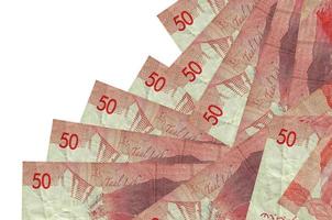 50 filippinska piso räkningar lögner i annorlunda beställa isolerat på vit. lokal- bank eller pengar framställning begrepp foto