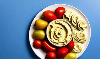 friska mat. traditionell nyligen tillverkad organisk hummus. foto