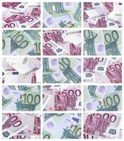 en collage av många bilder av hundratals av dollar och euro räkningar liggande i en lugg foto