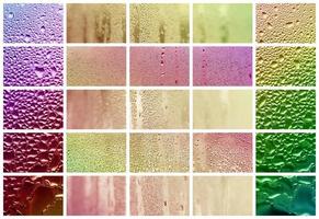 en collage av många annorlunda fragment av glas, dekorerad med regn droppar från de kondensat. höst tona med röd, gul och grön färger foto