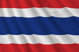 thailand flagga med stor veck vinka stänga upp under de studio ljus inomhus. de officiell symboler och färger i baner foto