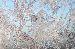 snöflingor frost rimfrost makro på fönster glas Ruta foto