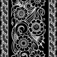 sömlös upprepa orientalisk gräns, översikt vit blommig mönster på svart bakgrund, textur, ram foto