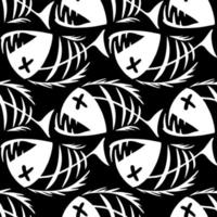 ljus sömlös mönster av vit grafisk fisk skelett på en svart bakgrund, textur, design foto