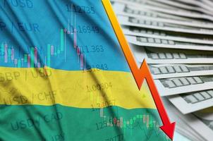 rwanda flagga och Diagram faller oss dollar placera med en fläkt av dollar räkningar foto