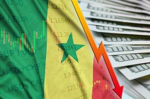 senegal flagga och Diagram faller oss dollar placera med en fläkt av dollar räkningar foto