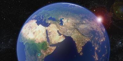 jord bakgrund se från rymdskepp och reflekterad ljus från de Sol 3d illustration foto