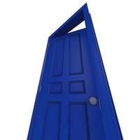 öppen isolerat blå dörr stängd 3d illustration tolkning foto