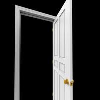 öppen isolerat vit dörr stängd 3d illustration tolkning foto