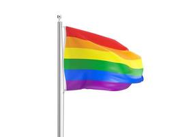 regnbåge flagga isolerat på vit bakgrund. symbol av HBTQ gemenskap, inkludera lesbiska, homosexuella, bisexuella och trans människor. alternativ kärlek. mångfald, homosexualitet, likvärdig äktenskap. 3d tolkning. foto