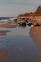 stenar på de kust av de baltic hav på solnedgång foto