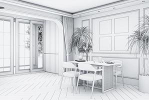 Hem interiör tolkning med dining rum översikt stil foto
