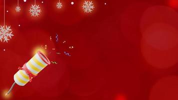 jul bakgrund på röd bakgrund med brand kracker och snöflingor i kopia Plats foto