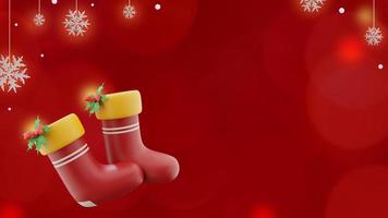 jul baner på röd bakgrund med strumpa strumpor och snöflingor i kopia Plats foto