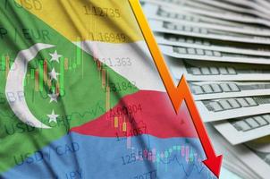 komorerna flagga och Diagram faller oss dollar placera med en fläkt av dollar räkningar foto