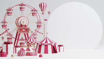 3d karneval podium med många rider och butiker cirkus tält 3d illustration foto