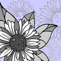 mönster med stor vit-grå grafisk solros blommor på en blå bakgrund, vykort, bakgrund foto