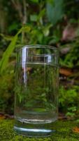 glasögon med vatten på en grön växt bakgrund foto