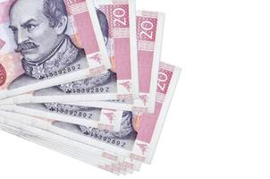 20 kroatisk kuna räkningar lögner i små knippa eller packa isolerat på vit. attrapp med kopia Plats. företag och valuta utbyta foto