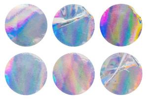 tom runda lim holografiska folie klistermärke märka uppsättning isolerat på vit bakgrund foto