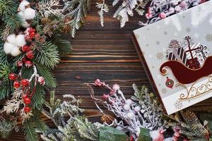 topp se av jul festlig ram med ny år dekorationer foto