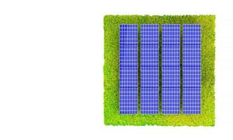 naturlig energi sol- celler. isometrisk bakgrund topp se av stor sol- paneler på grön gräs med kopiera. begrepp av Bra förnybar energi sol- systemet. 3d framställa illustration foto