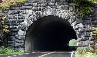 väg gående genom klippig tunnel med grön överväxt foto