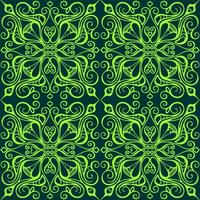sömlös grafisk mönster, blommig oliv prydnad bricka på mörk grön bakgrund, textur, design foto