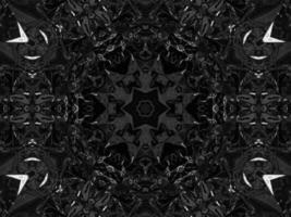 svart silver- metalic kalejdoskop bakgrund. abstrakt och symmetrisk mönster med mörk vibrafon. foto