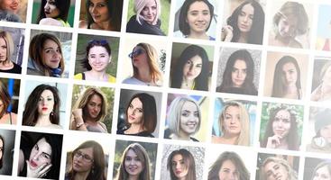 collage grupp porträtt av ung caucasian flickor för social medi foto